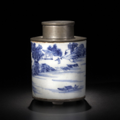 清中期 青花山水人物